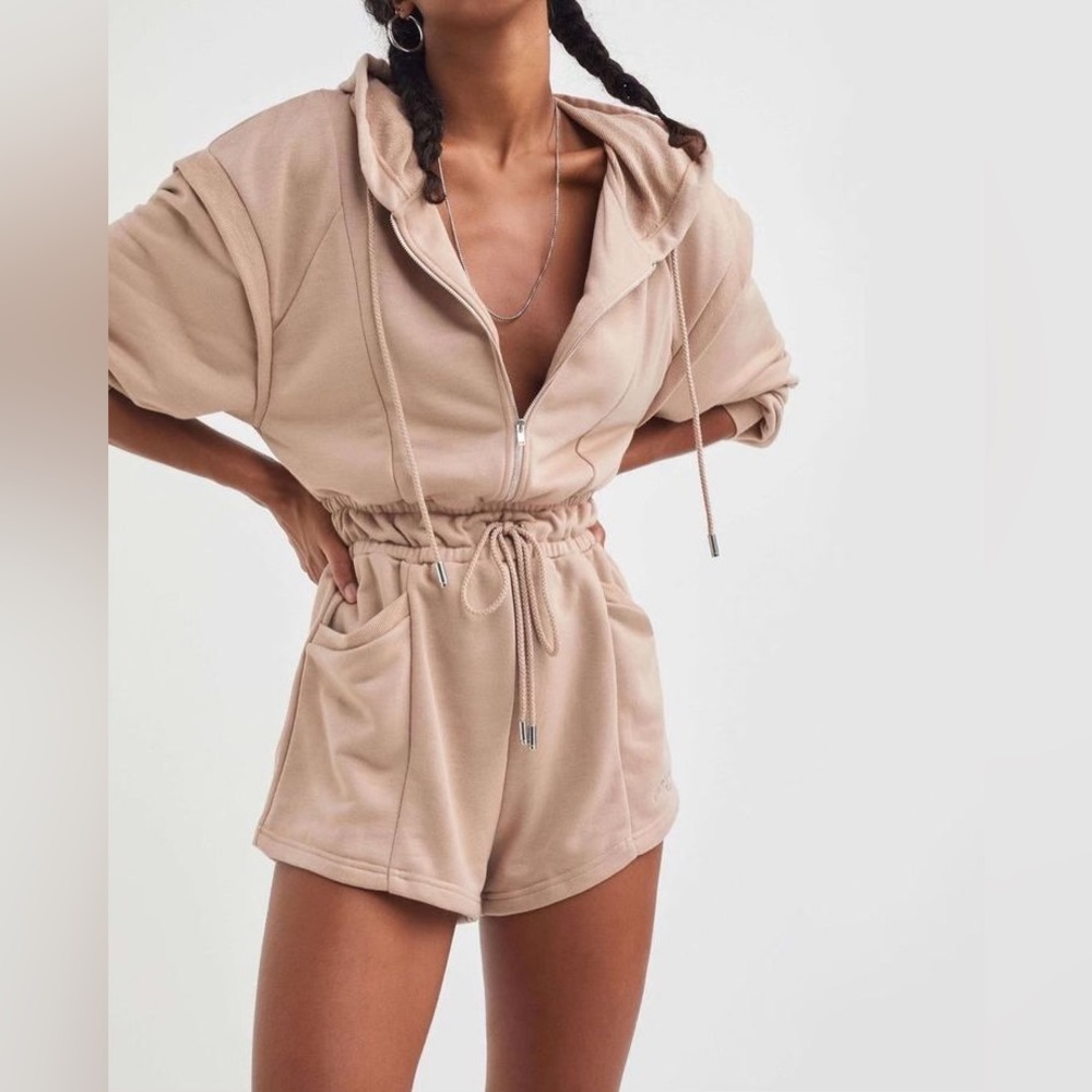 For Love And Lemons Tan Hooded Romper
